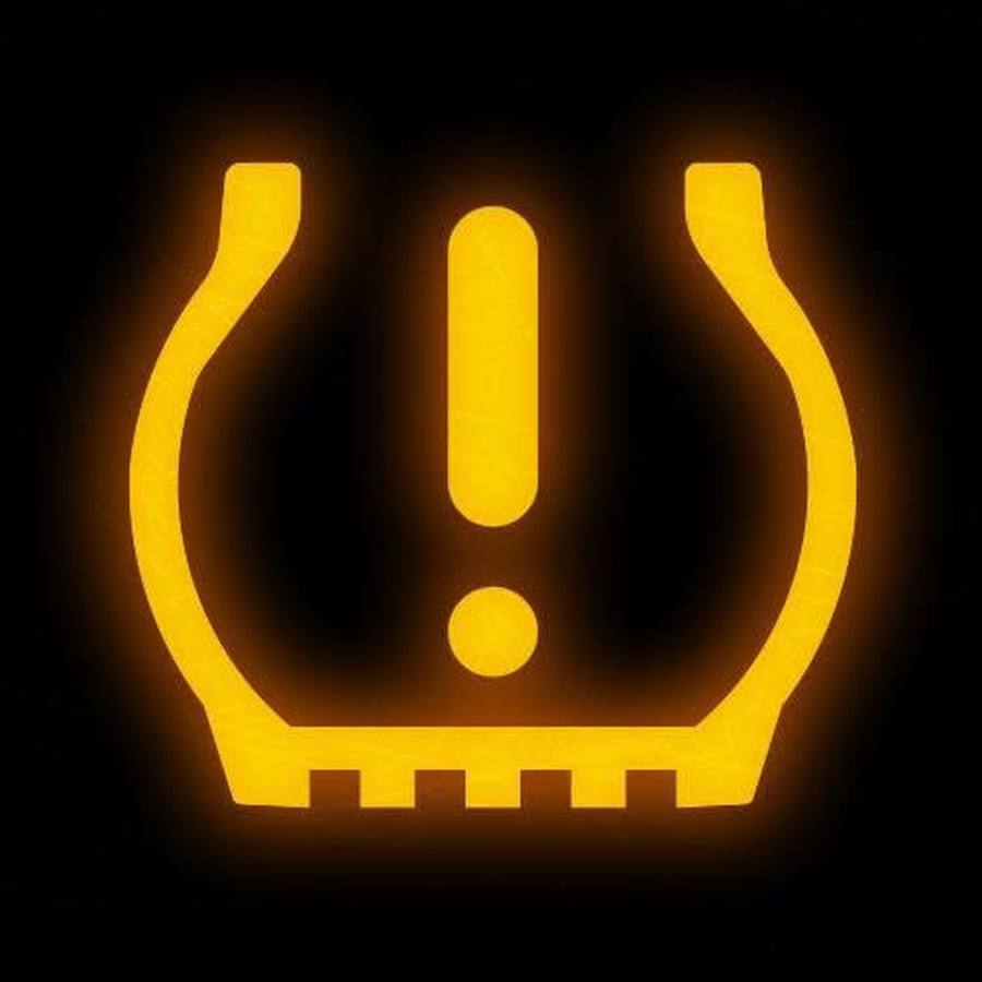 TPMS tire pressure warning light illuminated on a dashboard — a tire cross-section with an exclamation mark